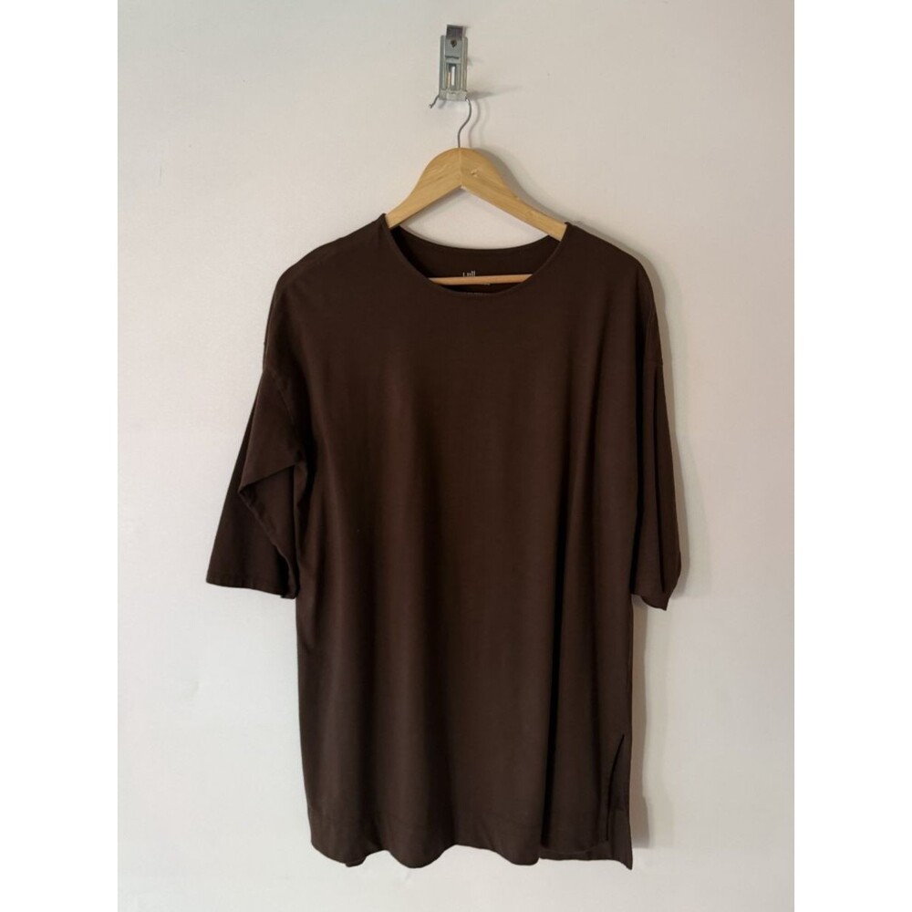 J.Jil Top Womens Medium Brown Luxe Supima Ballet-Sleeve Tunic Tee Shirt